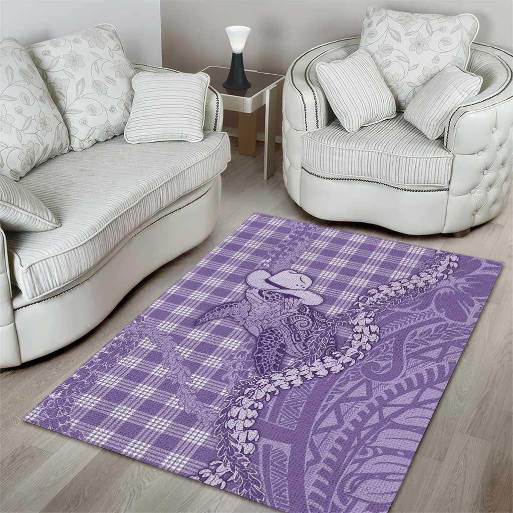 Purple Hawaii Palaka Cowboy Turtle Area Rug Hawaiian Paniolo Puakenikeni Maile Lei - Polynesian Pride
