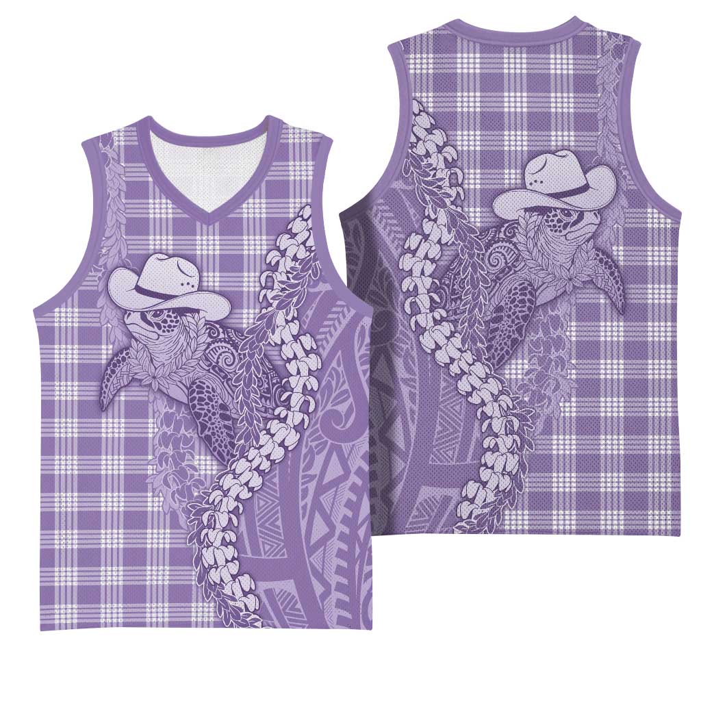 Purple Hawaii Palaka Cowboy Turtle Basketball Jersey Hawaiian Paniolo Puakenikeni Maile Lei - Polynesian Pride