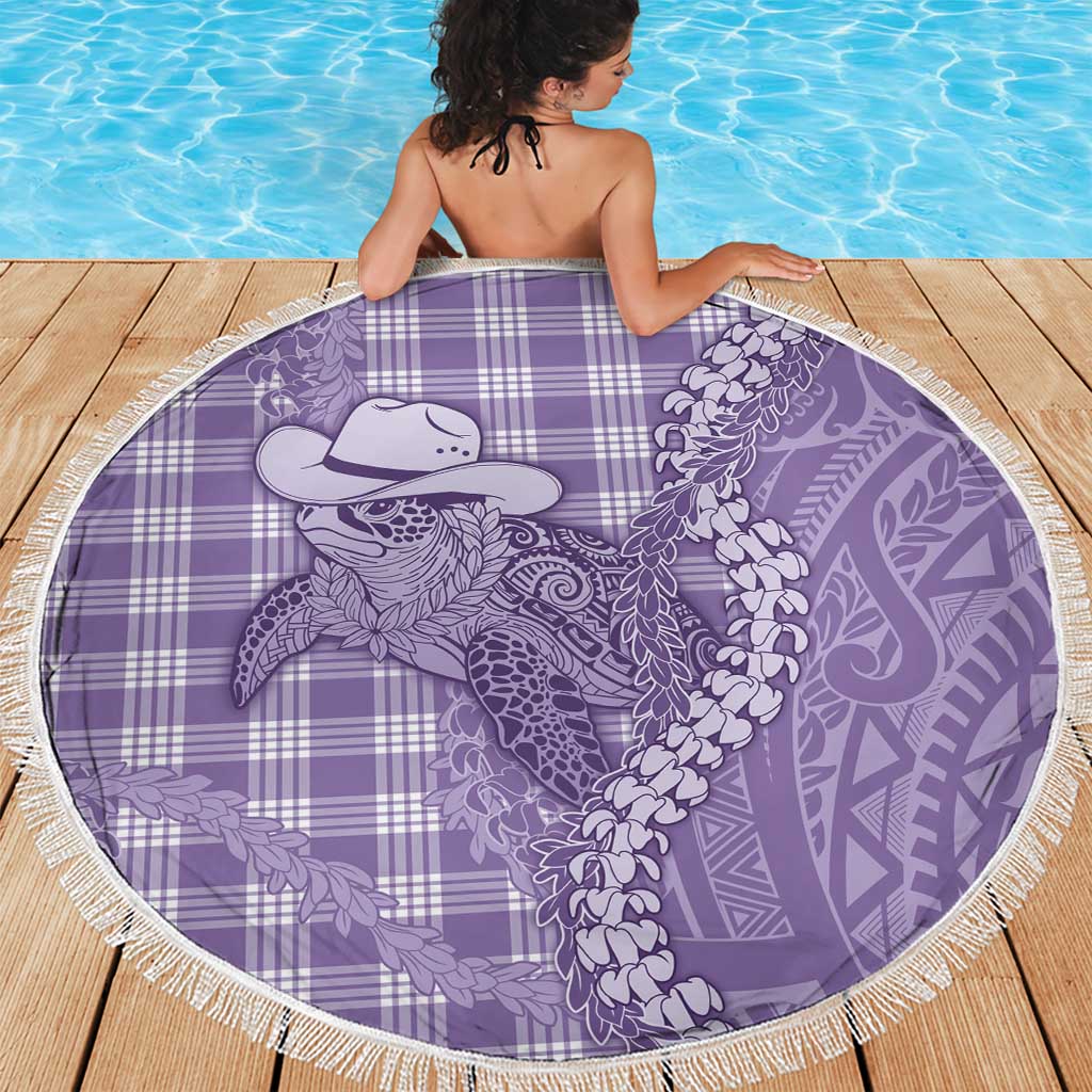 Purple Hawaii Palaka Cowboy Turtle Beach Blanket Hawaiian Paniolo Puakenikeni Maile Lei - Polynesian Pride
