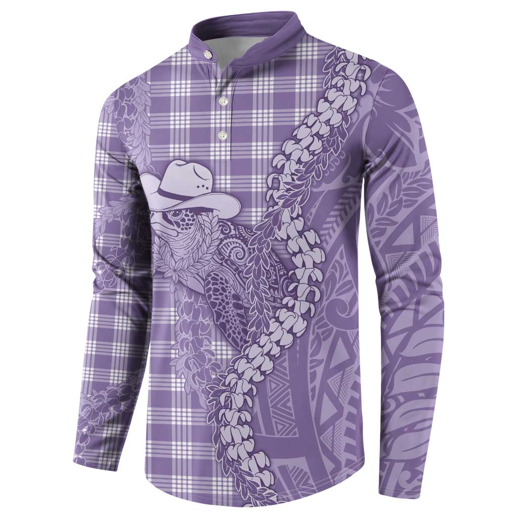 Purple Hawaii Palaka Cowboy Turtle Button Sweatshirt Hawaiian Paniolo Puakenikeni Maile Lei - Polynesian Pride