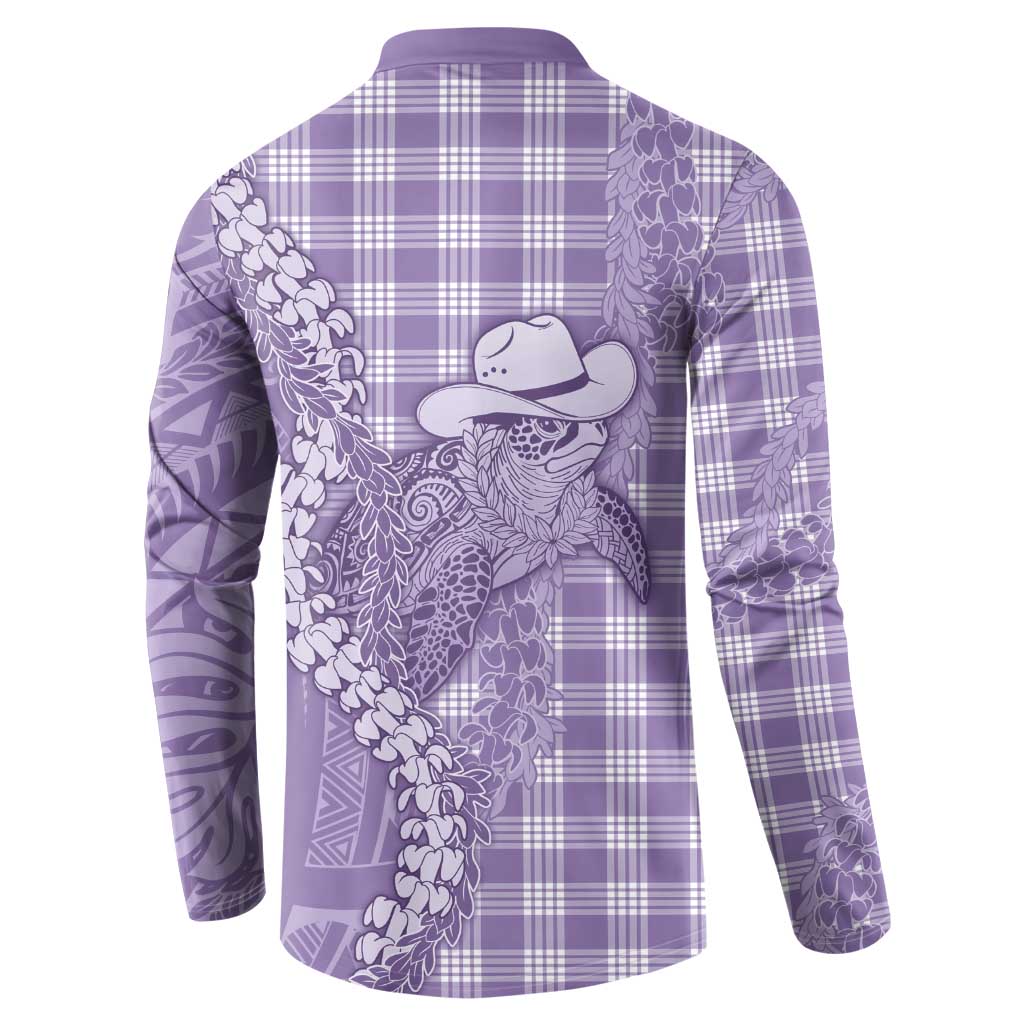 Purple Hawaii Palaka Cowboy Turtle Button Sweatshirt Hawaiian Paniolo Puakenikeni Maile Lei - Polynesian Pride