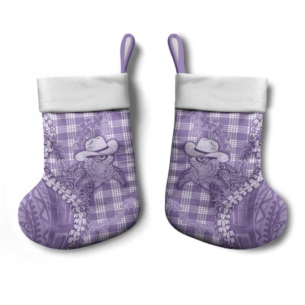 Purple Hawaii Palaka Cowboy Turtle Christmas Stocking Hawaiian Paniolo Puakenikeni Maile Lei - Polynesian Pride