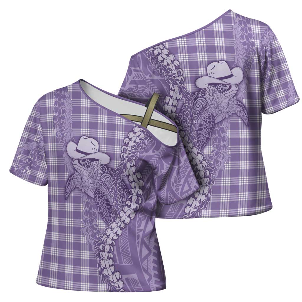 Purple Hawaii Palaka Cowboy Turtle Cross Shoulder Shirt Hawaiian Paniolo Puakenikeni Maile Lei - Polynesian Pride