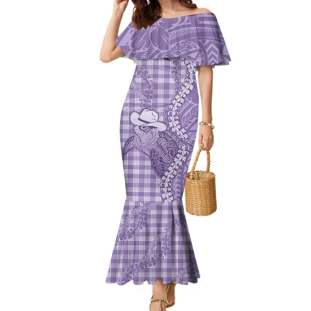 Purple Hawaii Palaka Cowboy Turtle Family Matching Mermaid Dress and Hawaiian Shirt Hawaiian Paniolo Puakenikeni Maile Lei - Polynesian Pride