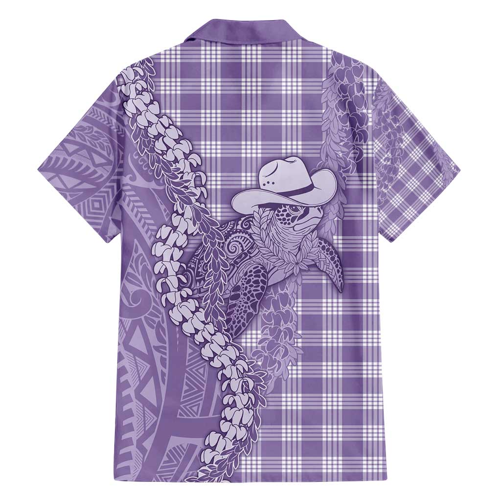 Purple Hawaii Palaka Cowboy Turtle Family Matching Off Shoulder Short Dress and Hawaiian Shirt Hawaiian Paniolo Puakenikeni Maile Lei - Polynesian Pride
