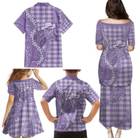 Purple Hawaii Palaka Cowboy Turtle Family Matching Puletasi and Hawaiian Shirt Hawaiian Paniolo Puakenikeni Maile Lei - Polynesian Pride