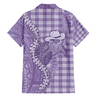 Purple Hawaii Palaka Cowboy Turtle Family Matching Short Sleeve Bodycon Dress and Hawaiian Shirt Hawaiian Paniolo Puakenikeni Maile Lei - Polynesian Pride