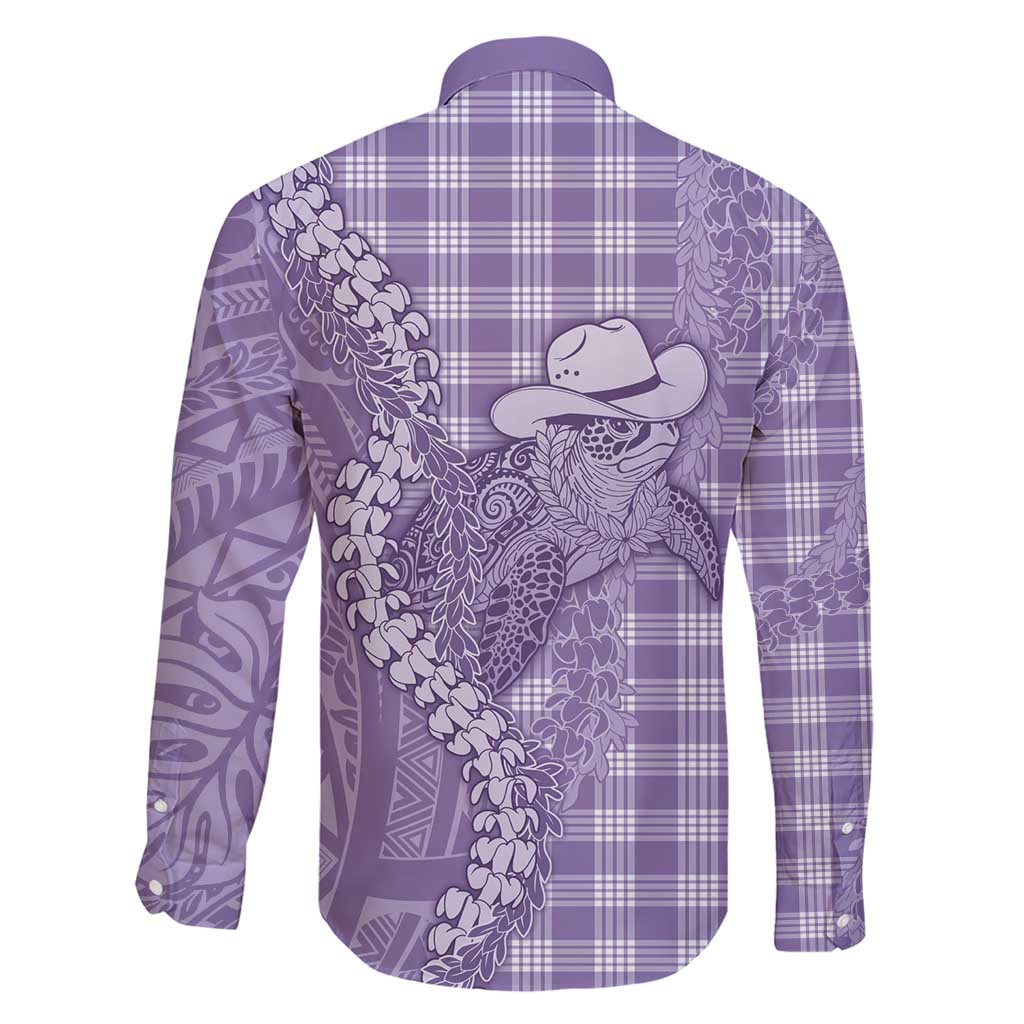Purple Hawaii Palaka Cowboy Turtle Family Matching Short Sleeve Bodycon Dress and Hawaiian Shirt Hawaiian Paniolo Puakenikeni Maile Lei - Polynesian Pride