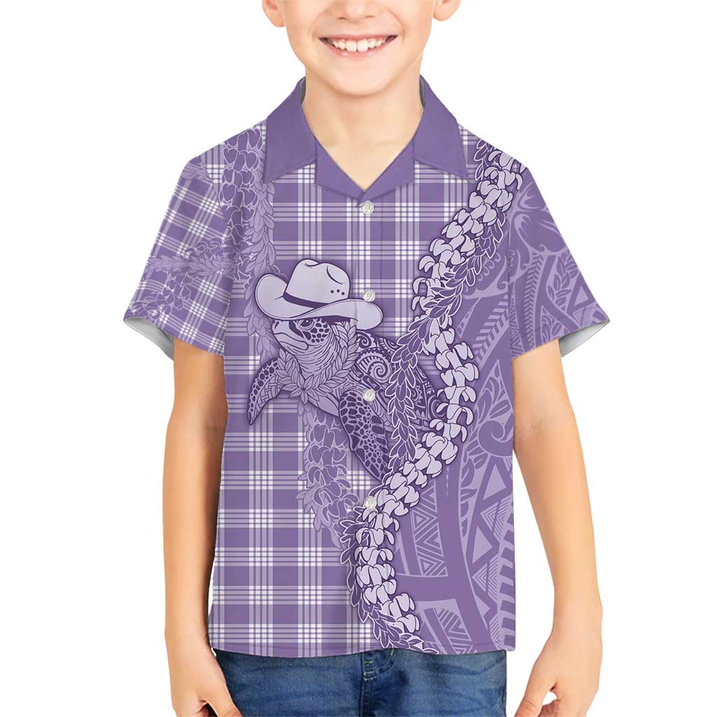 Purple Hawaii Palaka Cowboy Turtle Family Matching Tank Maxi Dress and Hawaiian Shirt Hawaiian Paniolo Puakenikeni Maile Lei - Polynesian Pride