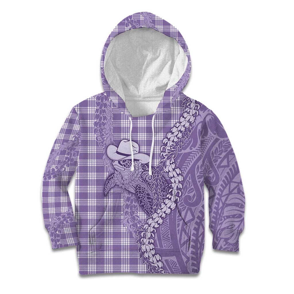 Purple Hawaii Palaka Cowboy Turtle Kid Hoodie Hawaiian Paniolo Puakenikeni Maile Lei - Polynesian Pride