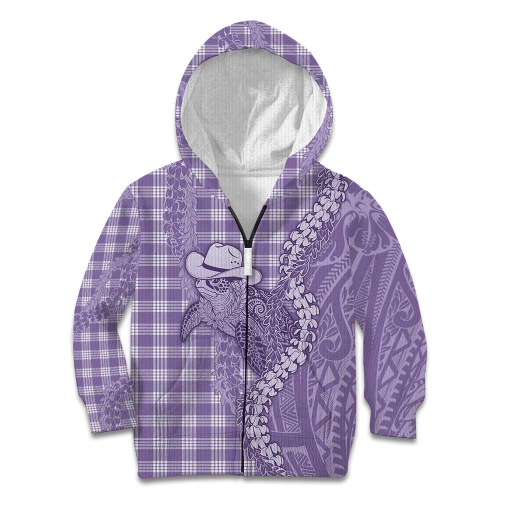 Purple Hawaii Palaka Cowboy Turtle Kid Hoodie Hawaiian Paniolo Puakenikeni Maile Lei - Polynesian Pride