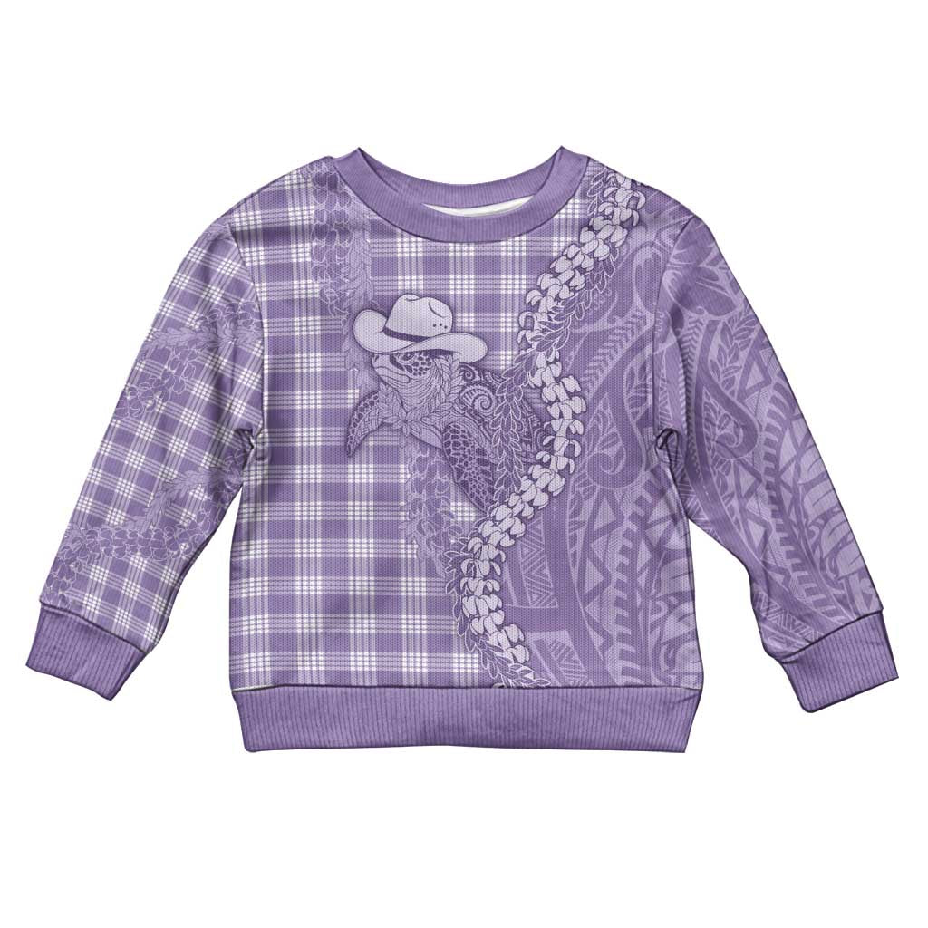 Purple Hawaii Palaka Cowboy Turtle Kid Ugly Christmas Sweater Hawaiian Paniolo Puakenikeni Maile Lei - Polynesian Pride