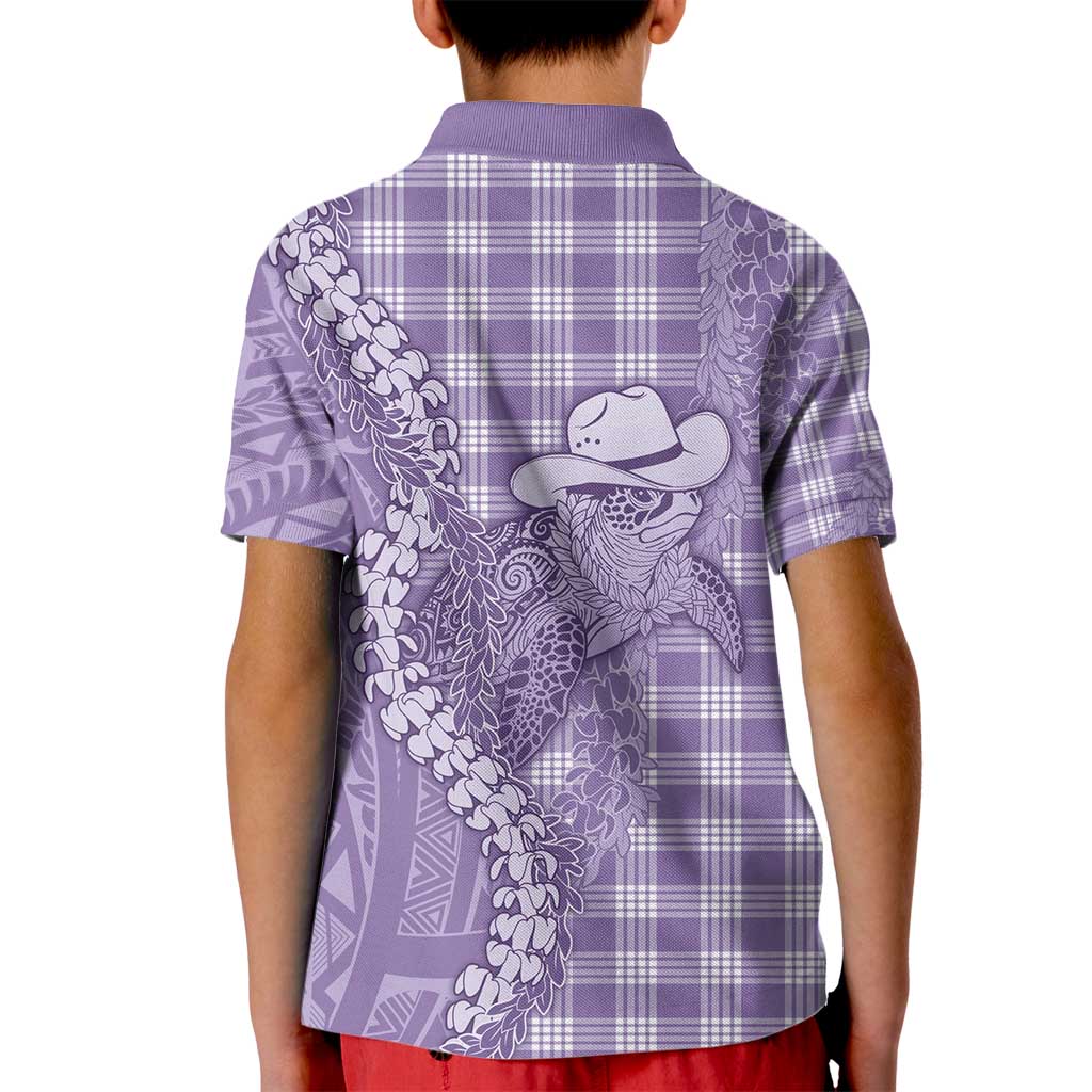 Purple Hawaii Palaka Cowboy Turtle Kid Polo Shirt Hawaiian Paniolo Puakenikeni Maile Lei - Polynesian Pride