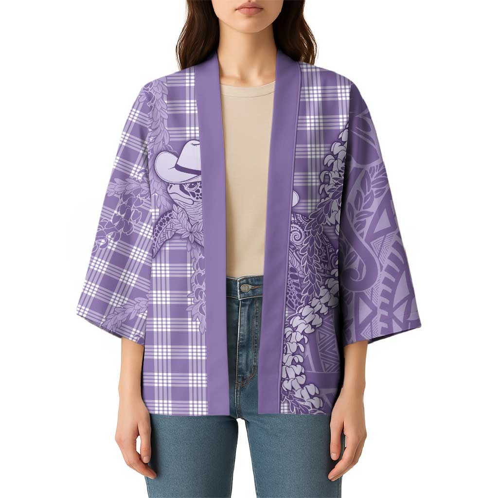 Purple Hawaii Palaka Cowboy Turtle Kimono Hawaiian Paniolo Puakenikeni Maile Lei - Polynesian Pride