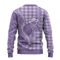 Purple Hawaii Palaka Cowboy Turtle Ugly Christmas Sweater Hawaiian Paniolo Puakenikeni Maile Lei - Polynesian Pride
