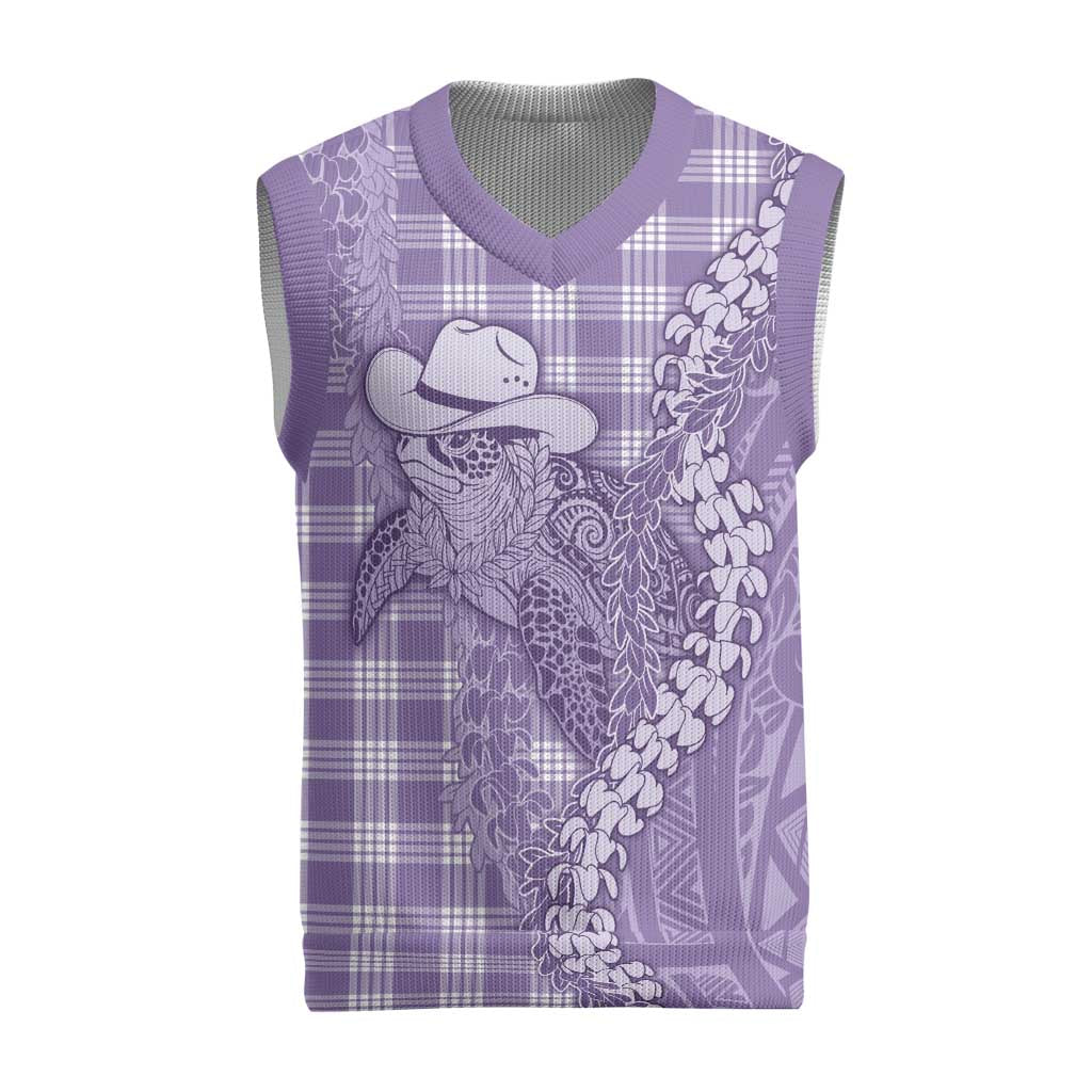 Purple Hawaii Palaka Cowboy Turtle Christmas Knitted V-Neck Vest Hawaiian Paniolo Puakenikeni Maile Lei - Polynesian Pride