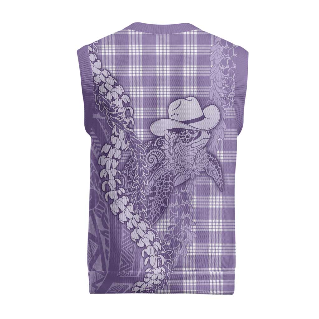 Purple Hawaii Palaka Cowboy Turtle Christmas Knitted V-Neck Vest Hawaiian Paniolo Puakenikeni Maile Lei - Polynesian Pride