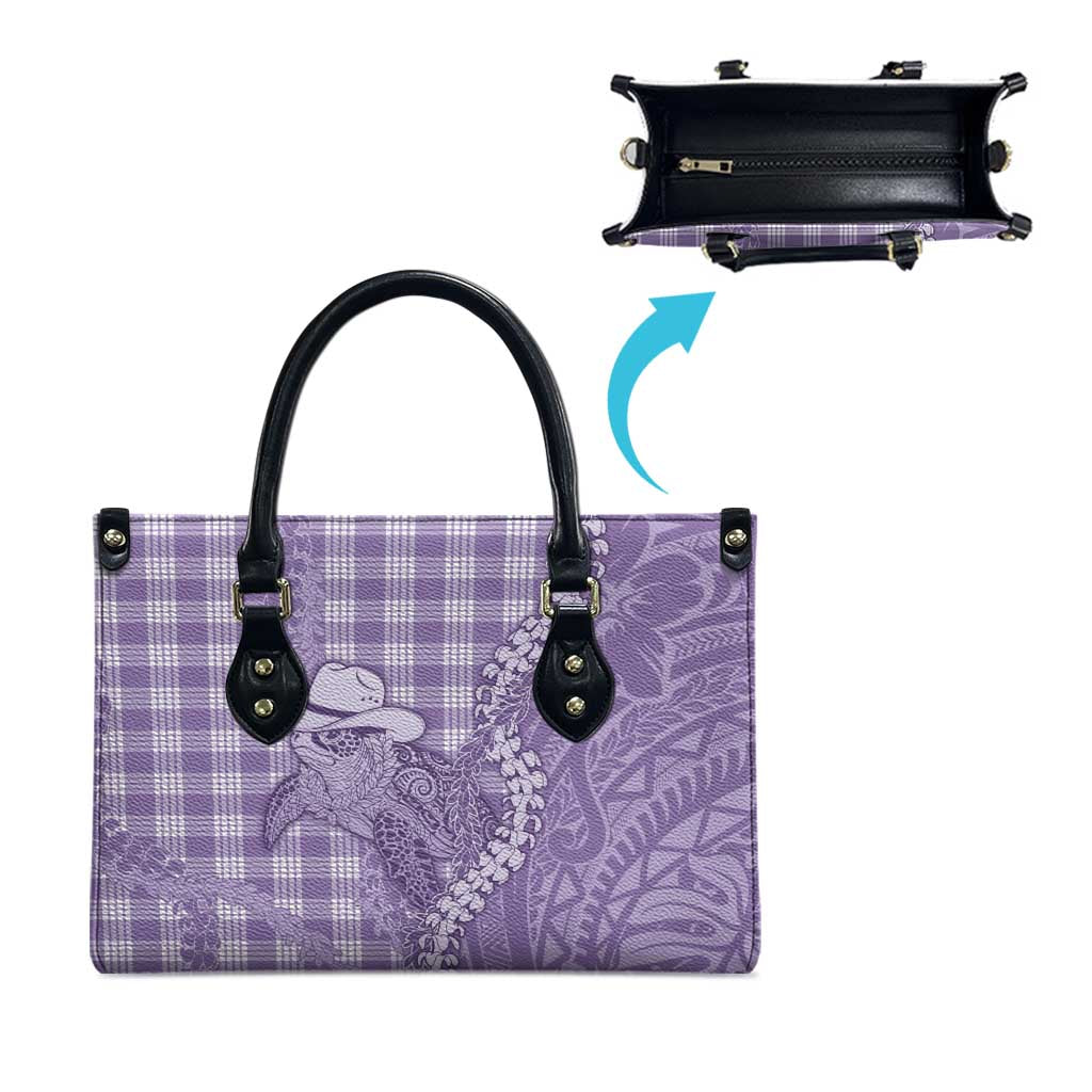 Purple Hawaii Palaka Cowboy Turtle Leather Bag Hawaiian Paniolo Puakenikeni Maile Lei - Polynesian Pride