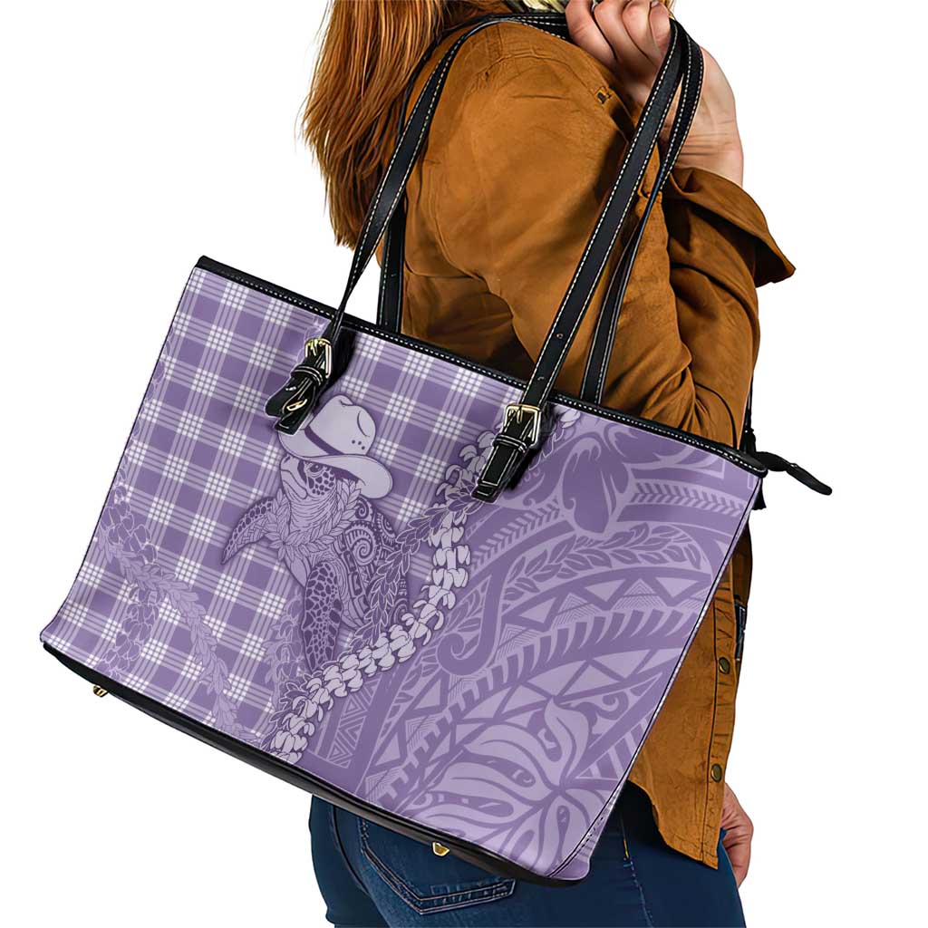 Purple Hawaii Palaka Cowboy Turtle Leather Tote Bag Hawaiian Paniolo Puakenikeni Maile Lei - Polynesian Pride