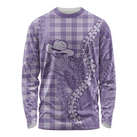 Purple Hawaii Palaka Cowboy Turtle Long Sleeve Shirt Hawaiian Paniolo Puakenikeni Maile Lei - Polynesian Pride