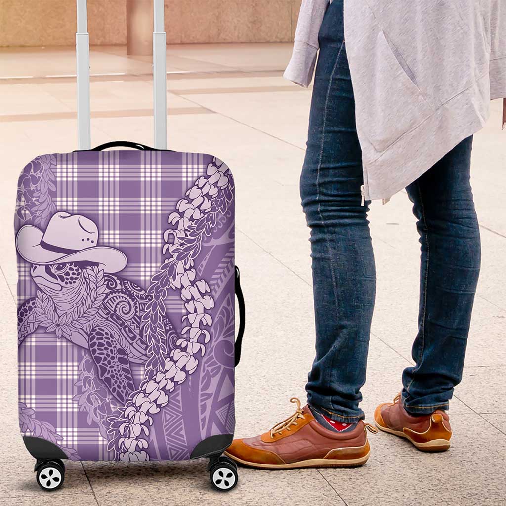 Purple Hawaii Palaka Cowboy Turtle Luggage Cover Hawaiian Paniolo Puakenikeni Maile Lei - Polynesian Pride