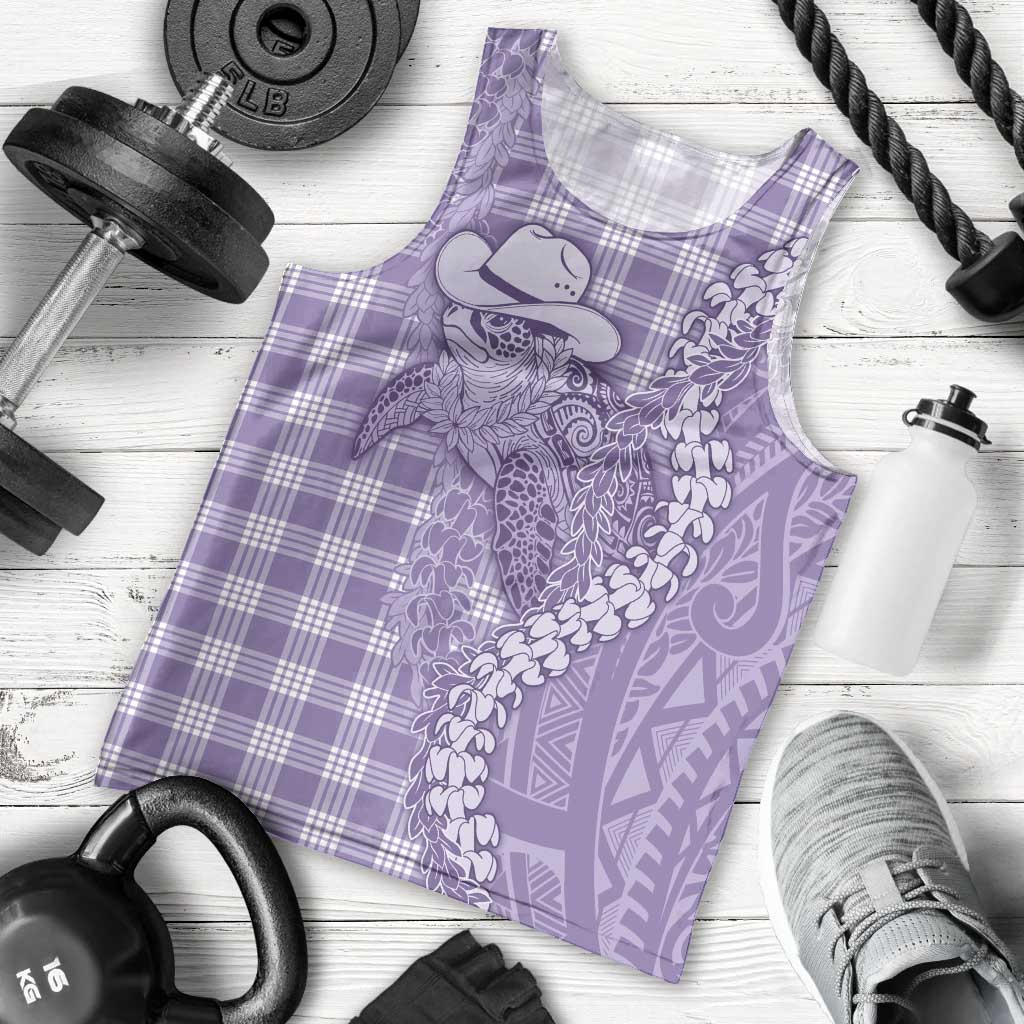 Purple Hawaii Palaka Cowboy Turtle Men Tank Top Hawaiian Paniolo Puakenikeni Maile Lei - Polynesian Pride