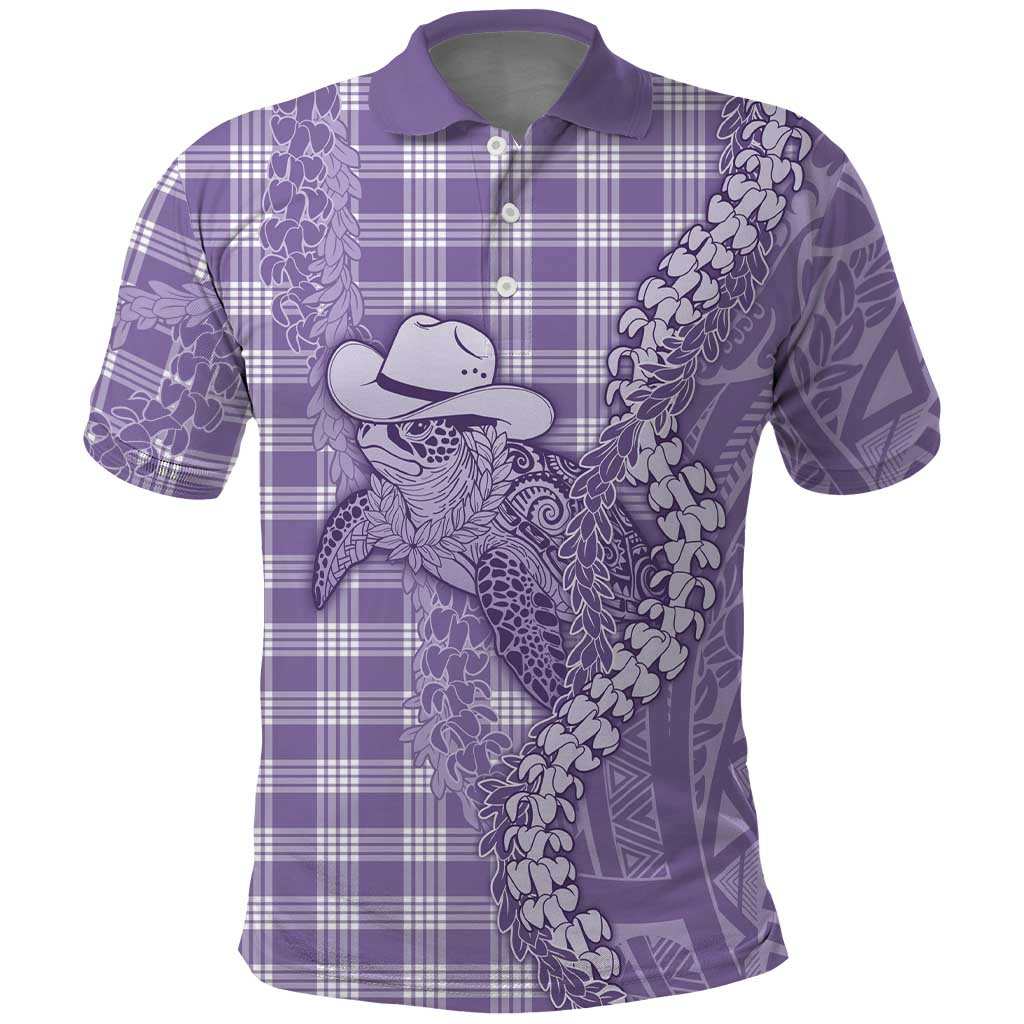 Purple Hawaii Palaka Cowboy Turtle Polo Shirt Hawaiian Paniolo Puakenikeni Maile Lei - Polynesian Pride
