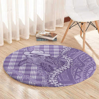 Purple Hawaii Palaka Cowboy Turtle Round Carpet Hawaiian Paniolo Puakenikeni Maile Lei - Polynesian Pride