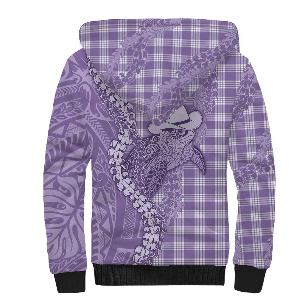 Purple Hawaii Palaka Cowboy Turtle Sherpa Hoodie Hawaiian Paniolo Puakenikeni Maile Lei - Polynesian Pride