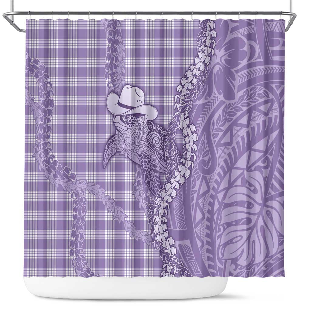 Purple Hawaii Palaka Cowboy Turtle Shower Curtain Hawaiian Paniolo Puakenikeni Maile Lei - Polynesian Pride