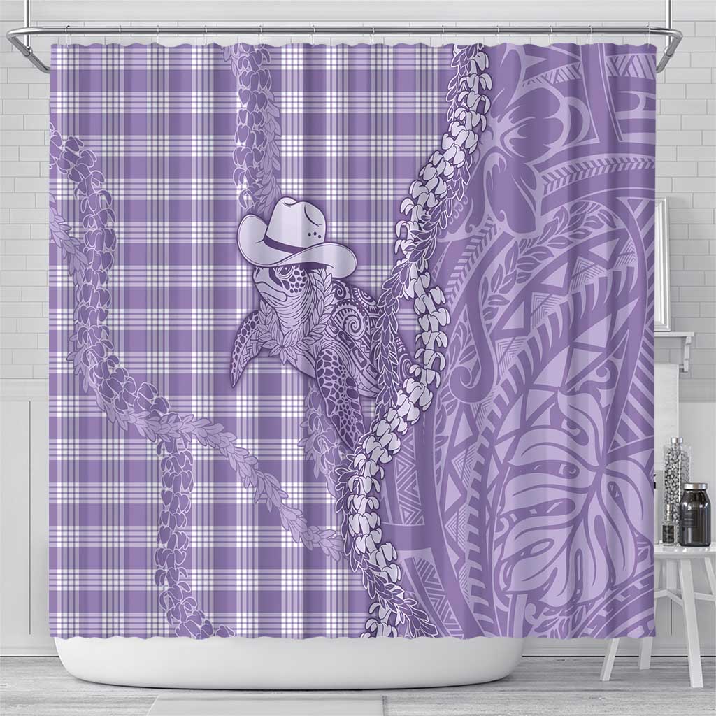 Purple Hawaii Palaka Cowboy Turtle Shower Curtain Hawaiian Paniolo Puakenikeni Maile Lei - Polynesian Pride