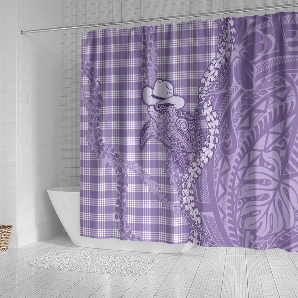Purple Hawaii Palaka Cowboy Turtle Shower Curtain Hawaiian Paniolo Puakenikeni Maile Lei - Polynesian Pride