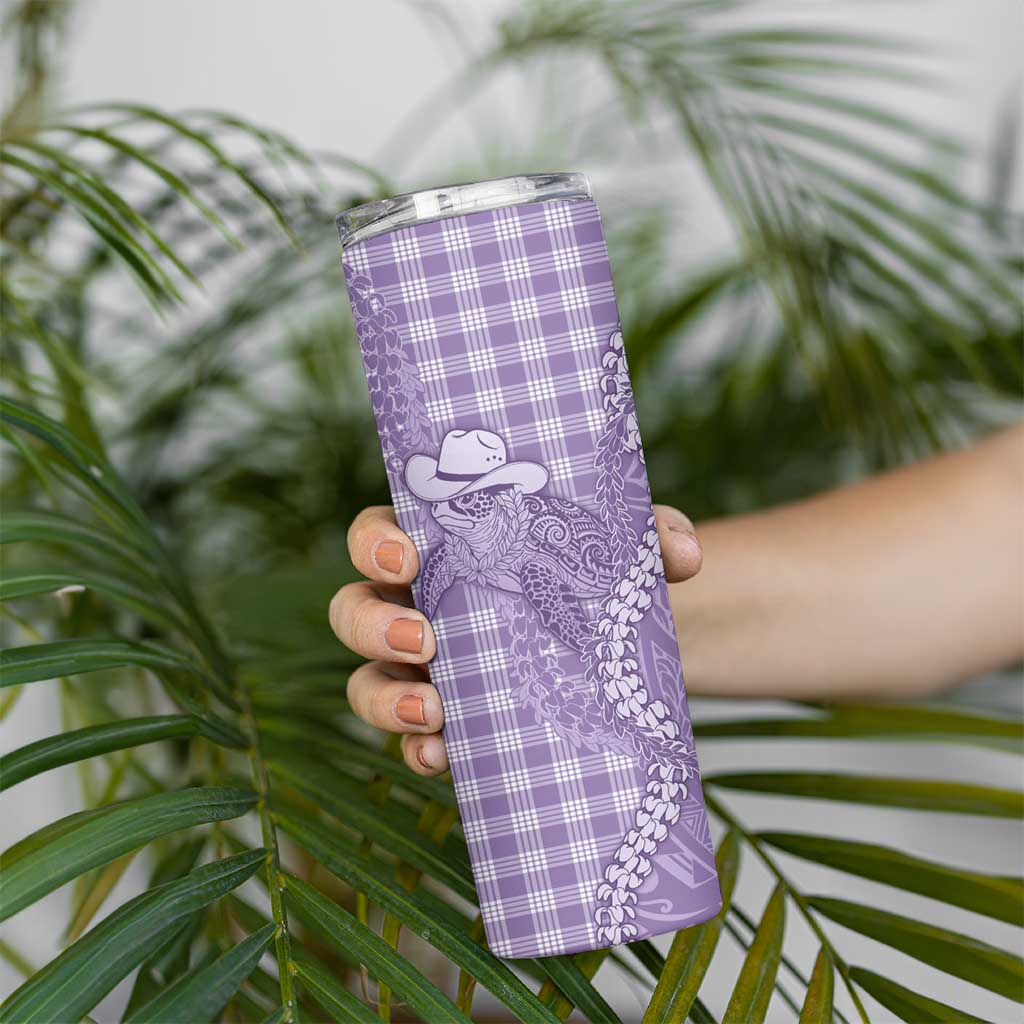 Purple Hawaii Palaka Cowboy Turtle Skinny Tumbler Hawaiian Paniolo Puakenikeni Maile Lei - Polynesian Pride