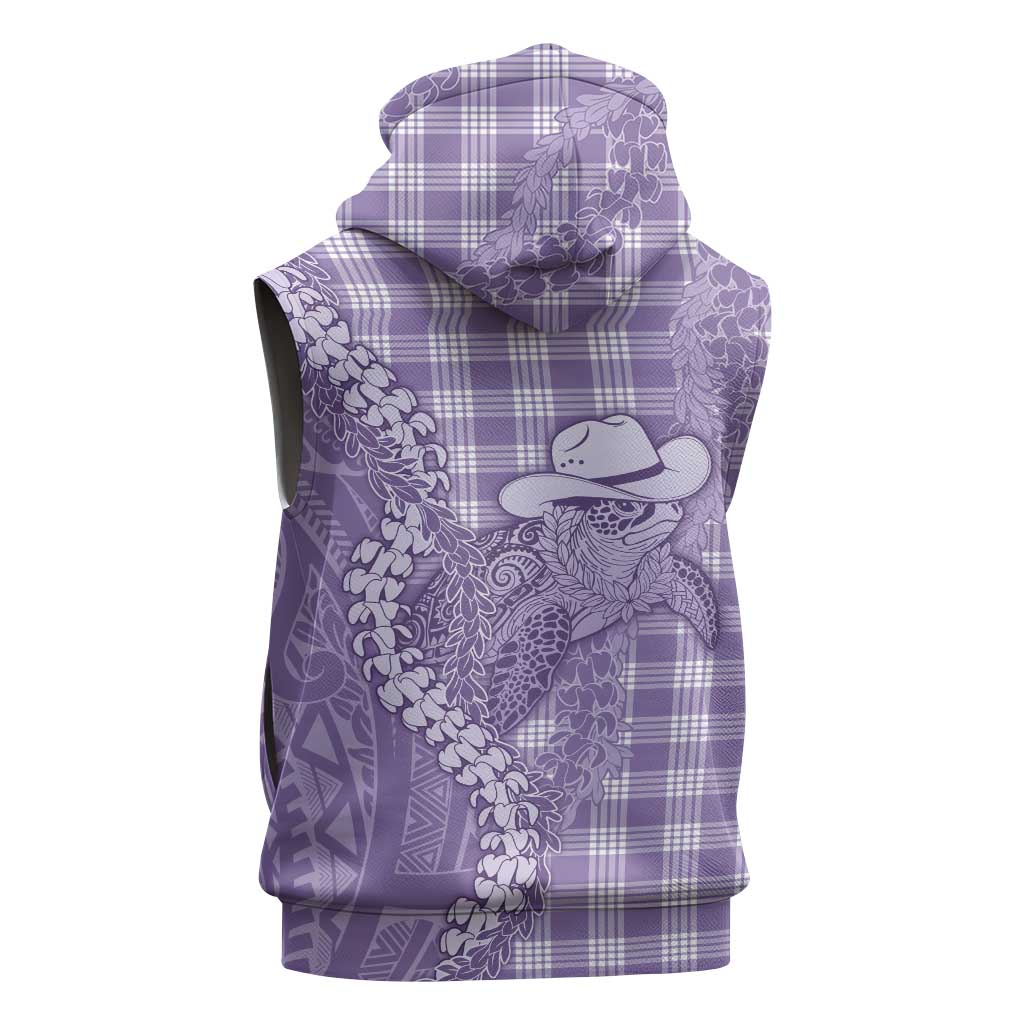 Purple Hawaii Palaka Cowboy Turtle Sleeveless Hoodie Hawaiian Paniolo Puakenikeni Maile Lei - Polynesian Pride