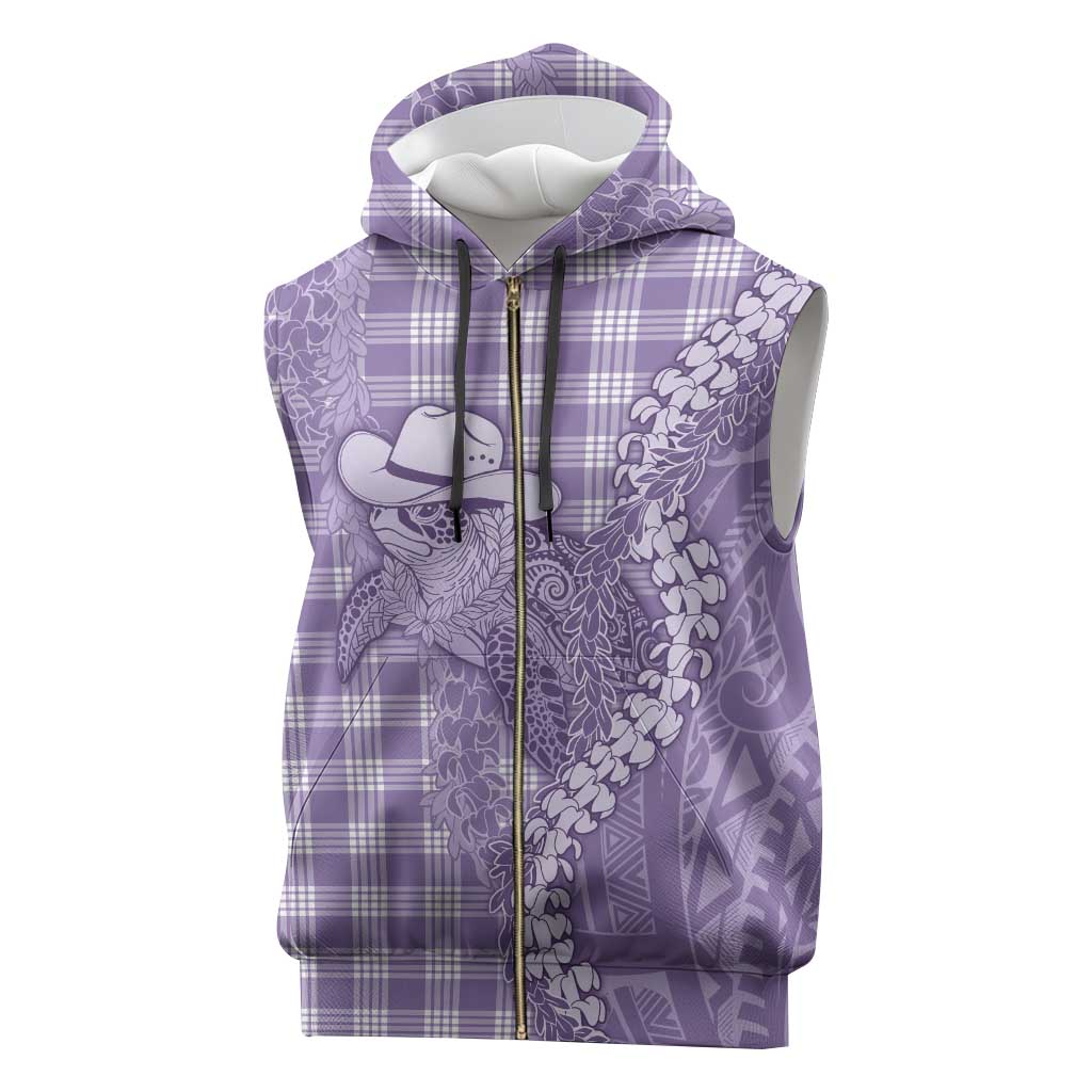 Purple Hawaii Palaka Cowboy Turtle Sleeveless Zip Hoodie Hawaiian Paniolo Puakenikeni Maile Lei - Polynesian Pride