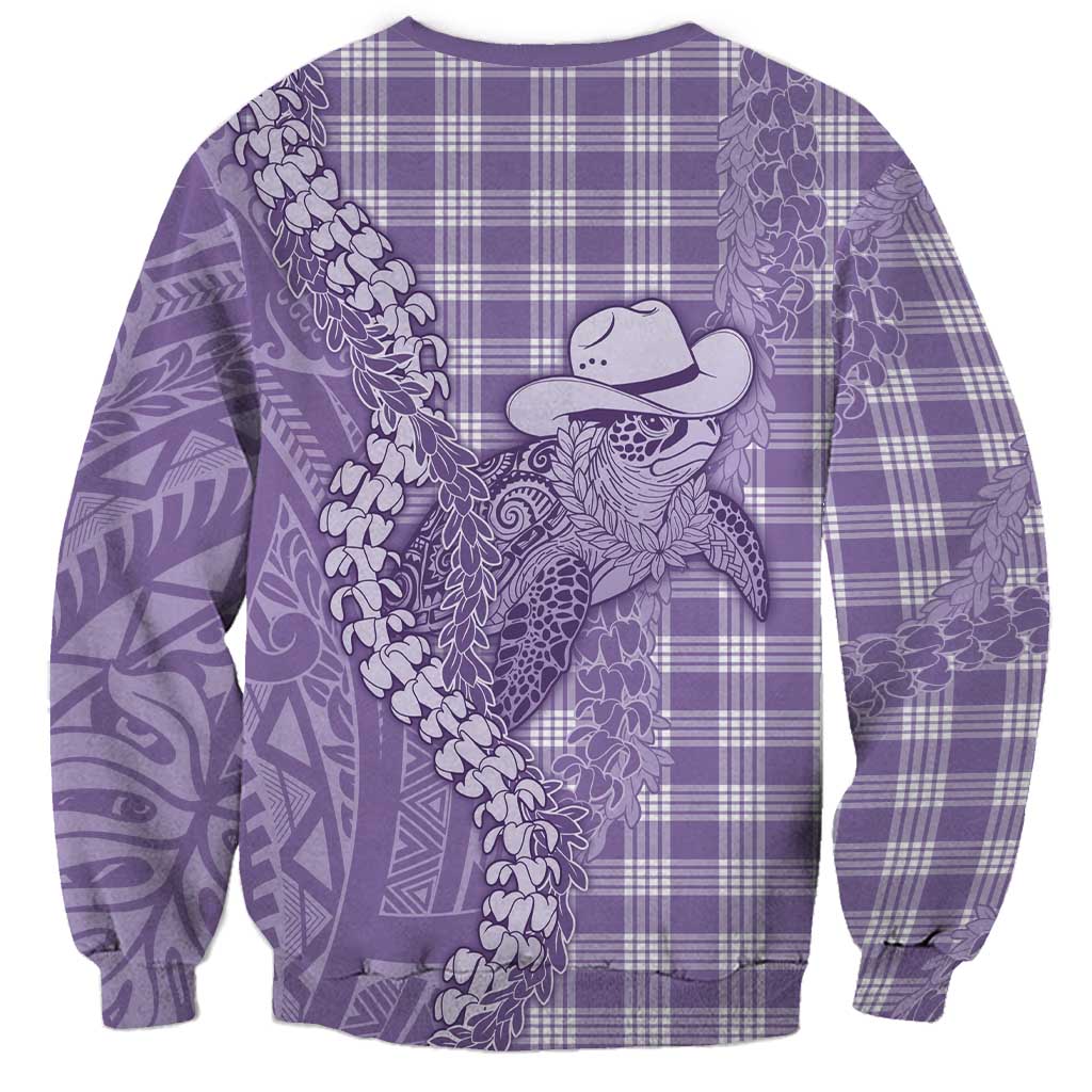 Purple Hawaii Palaka Cowboy Turtle Sweatshirt Hawaiian Paniolo Puakenikeni Maile Lei - Polynesian Pride