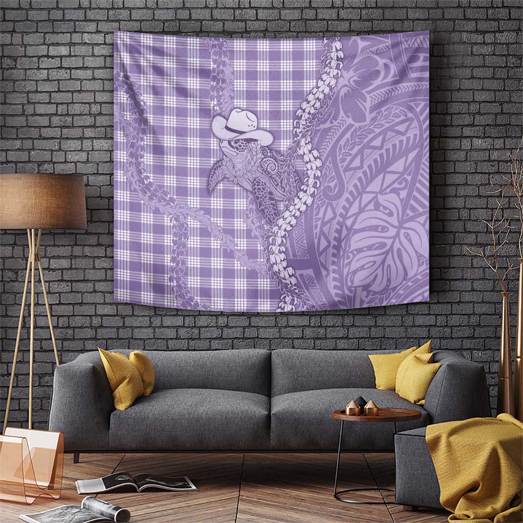 Purple Hawaii Palaka Cowboy Turtle Tapestry Hawaiian Paniolo Puakenikeni Maile Lei - Polynesian Pride