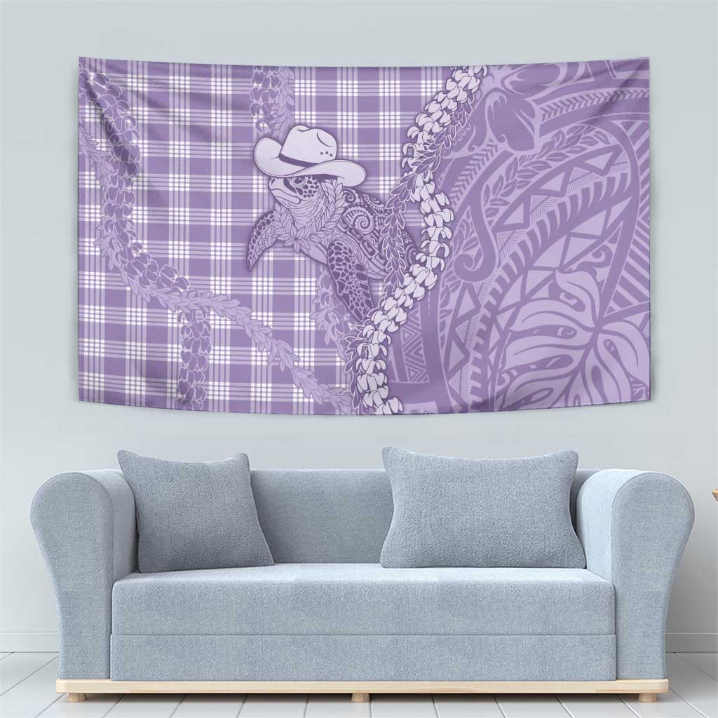 Purple Hawaii Palaka Cowboy Turtle Tapestry Hawaiian Paniolo Puakenikeni Maile Lei - Polynesian Pride