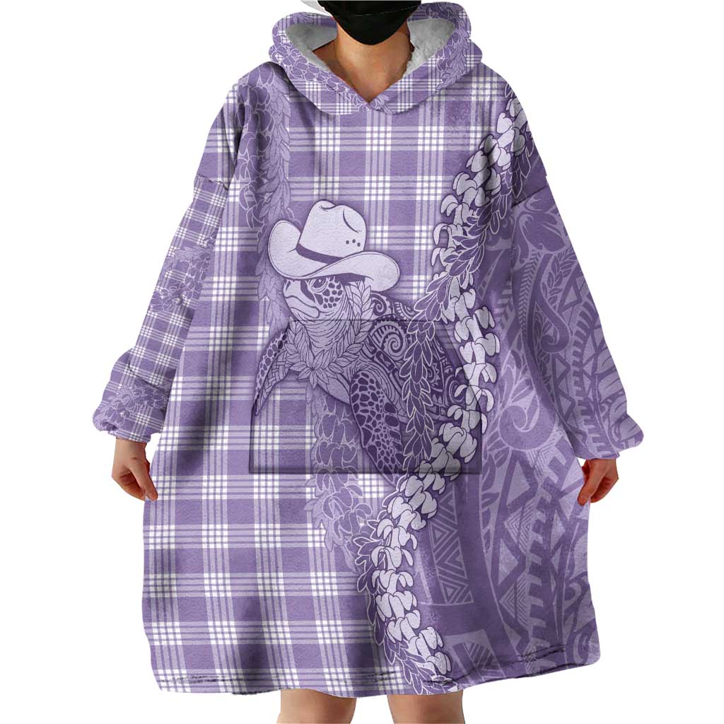 Purple Hawaii Palaka Cowboy Turtle Wearable Blanket Hoodie Hawaiian Paniolo Puakenikeni Maile Lei - Polynesian Pride