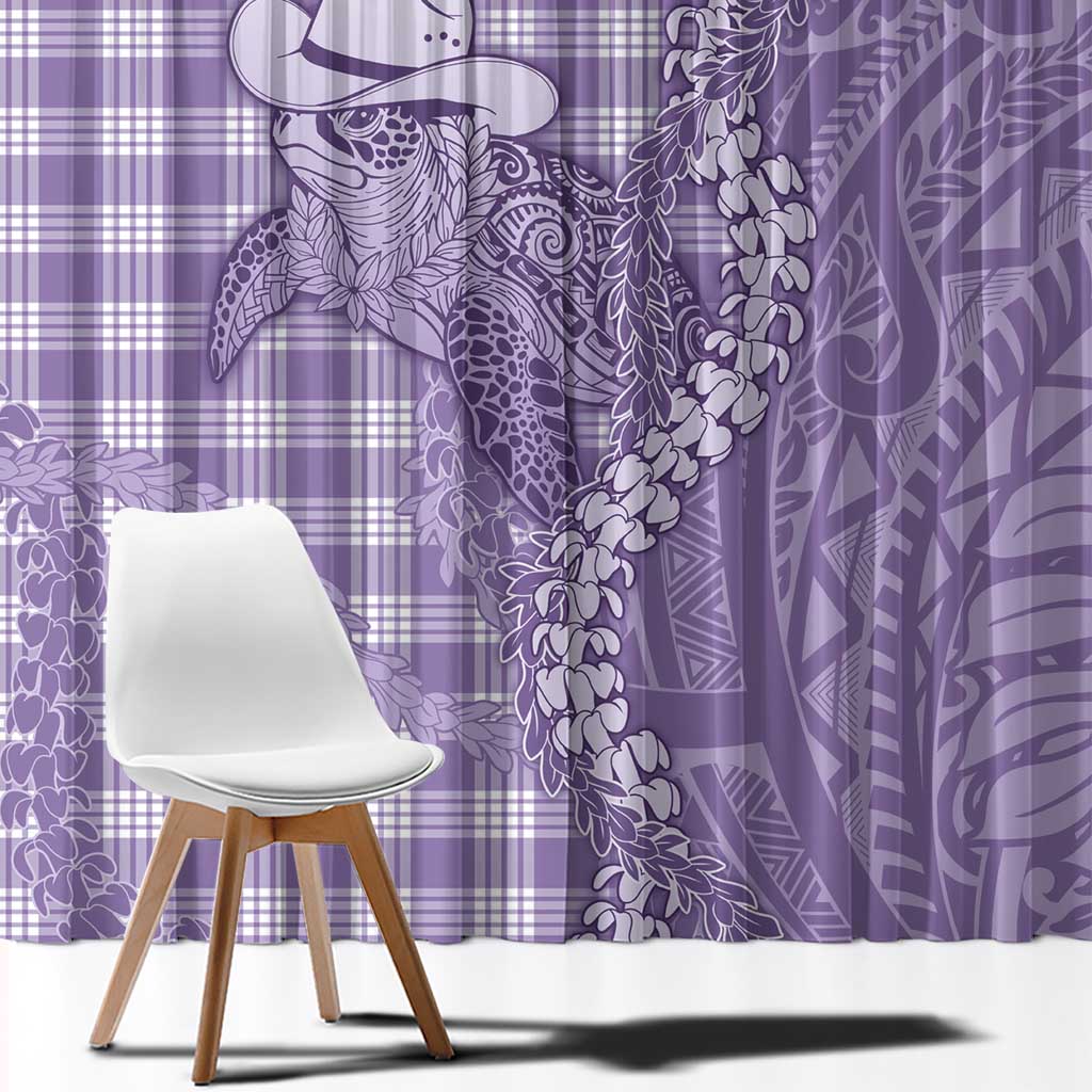 Purple Hawaii Palaka Cowboy Turtle Window Curtain Hawaiian Paniolo Puakenikeni Maile Lei - Polynesian Pride