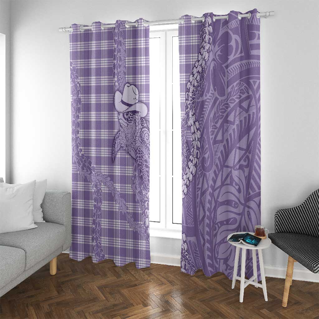Purple Hawaii Palaka Cowboy Turtle Window Curtain Hawaiian Paniolo Puakenikeni Maile Lei - Polynesian Pride