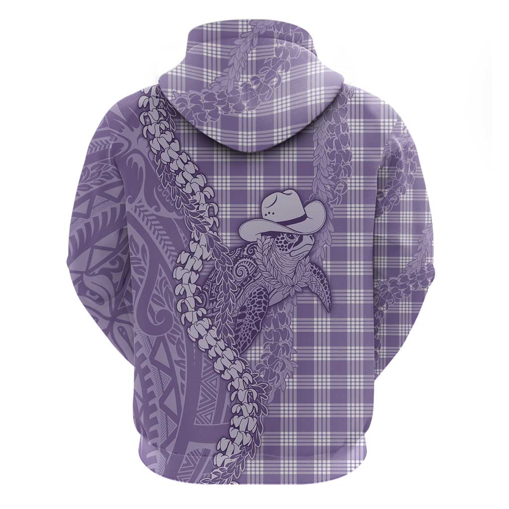 Purple Hawaii Palaka Cowboy Turtle Zip Hoodie Hawaiian Paniolo Puakenikeni Maile Lei - Polynesian Pride