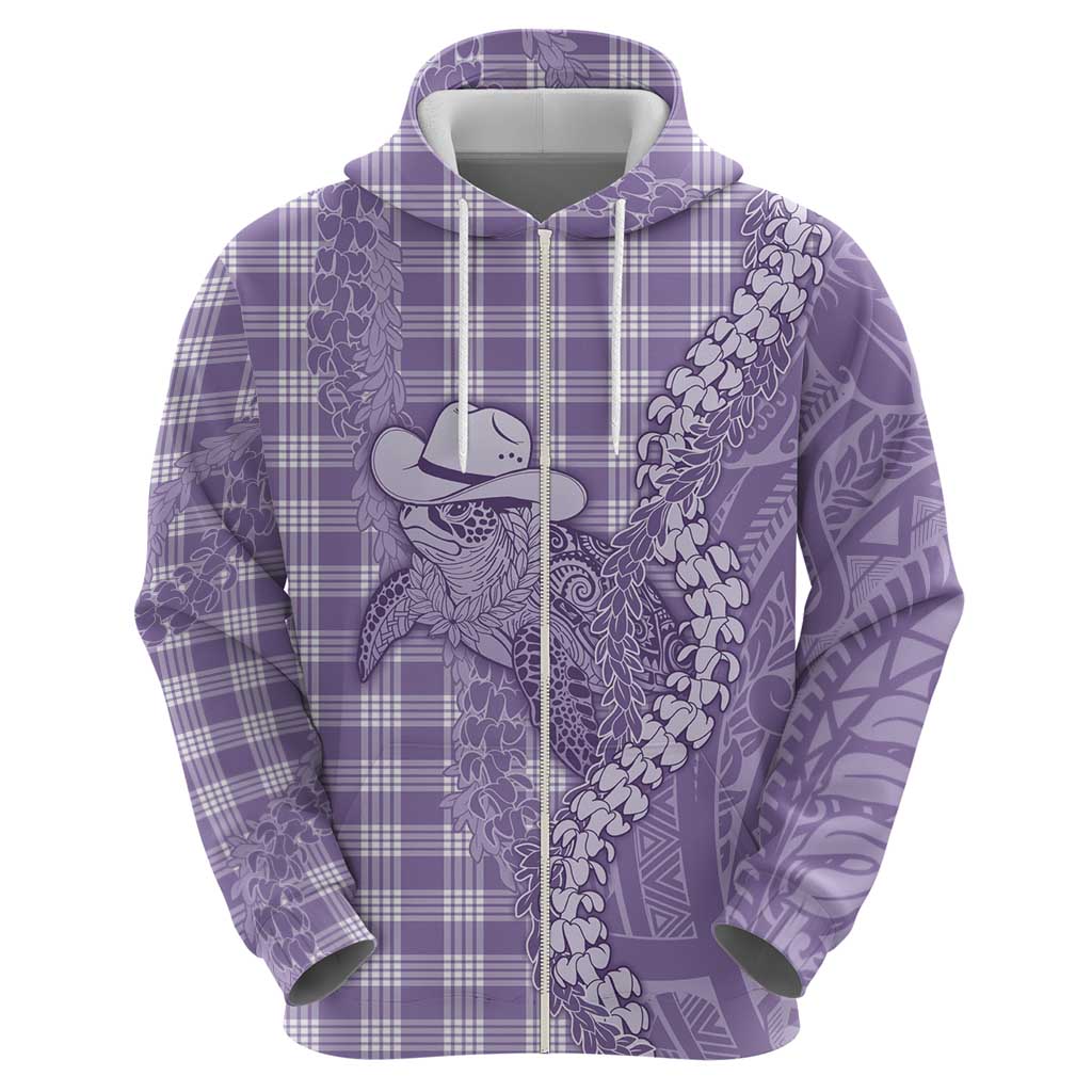 Purple Hawaii Palaka Cowboy Turtle Zip Hoodie Hawaiian Paniolo Puakenikeni Maile Lei - Polynesian Pride