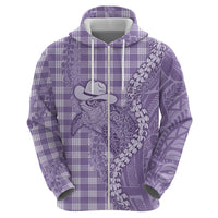 Purple Hawaii Palaka Cowboy Turtle Zip Hoodie Hawaiian Paniolo Puakenikeni Maile Lei - Polynesian Pride