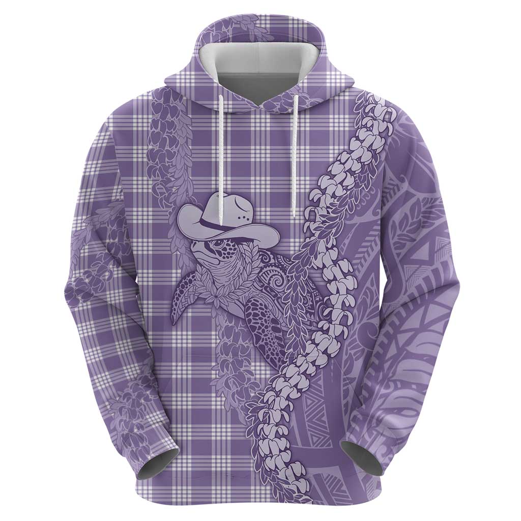 Purple Hawaii Palaka Cowboy Turtle Zip Hoodie Hawaiian Paniolo Puakenikeni Maile Lei - Polynesian Pride