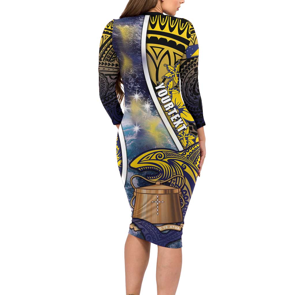 Personalised Tokelau Long Sleeve Bodycon Dress National Badge Waves Style