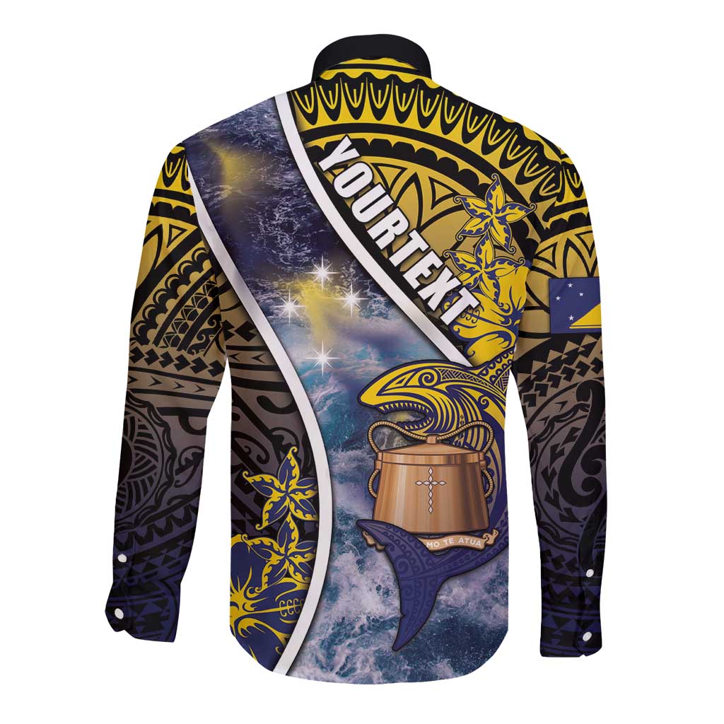 Personalised Tokelau Long Sleeve Button Shirt National Badge Waves Style