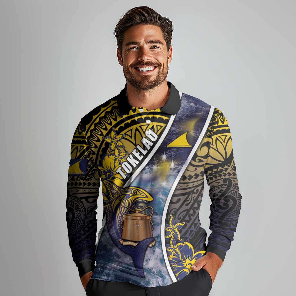 Personalised Tokelau Long Sleeve Polo Shirt National Badge Waves Style