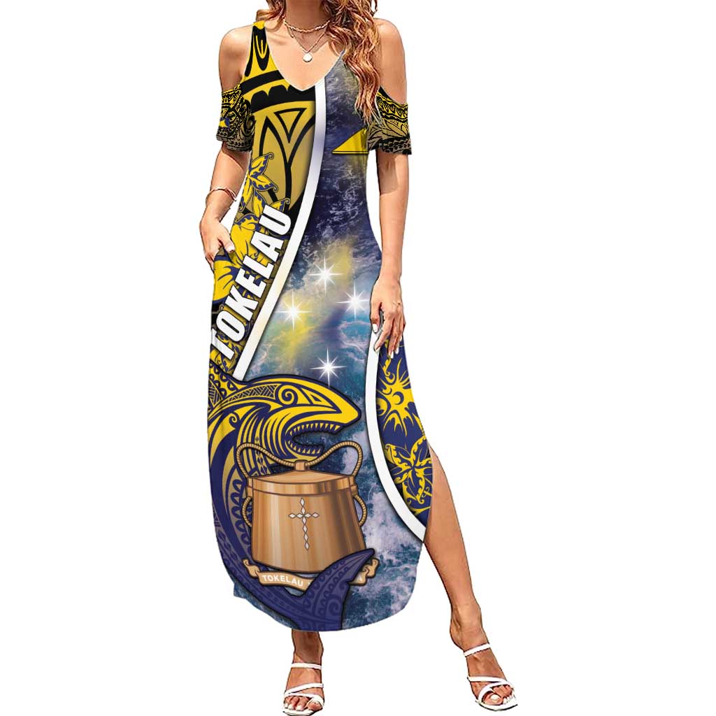 Personalised Tokelau Summer Maxi Dress National Badge Waves Style
