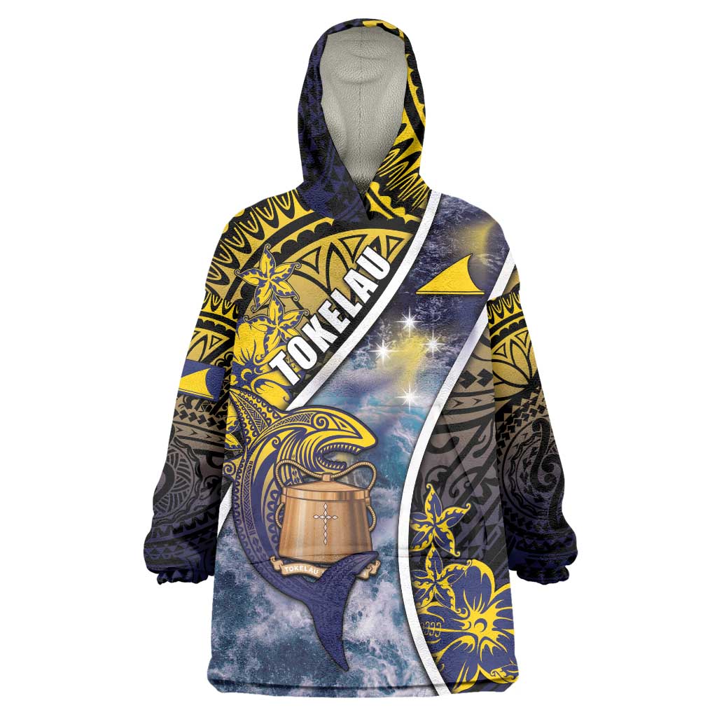 Personalised Tokelau Wearable Blanket Hoodie National Badge Waves Style